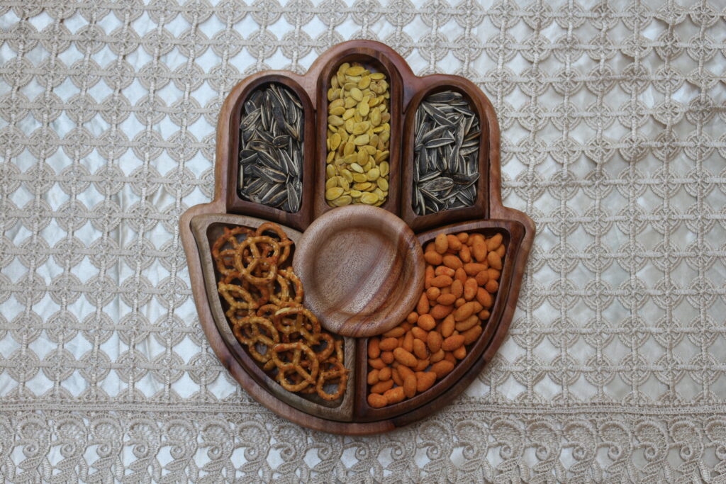 Wooden fan Snack Tray Moveable Woodern